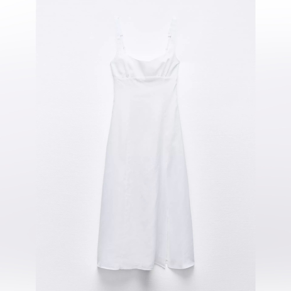 Zara Strapless White 100% Linen Midi Dress